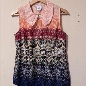 Cabi womans multi color collared button up sleeveless blouse Size XS